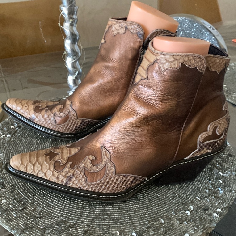 DONALD J PLINER Western Couture Joya   Leather/genuine Snakeskin Booties…